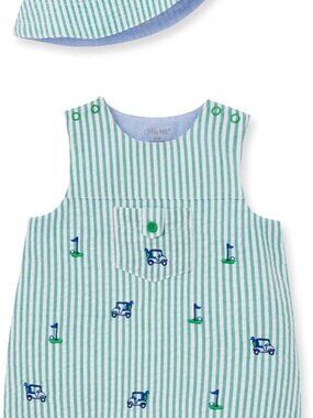Little Me Green and White Striped Baby Romper with Collar